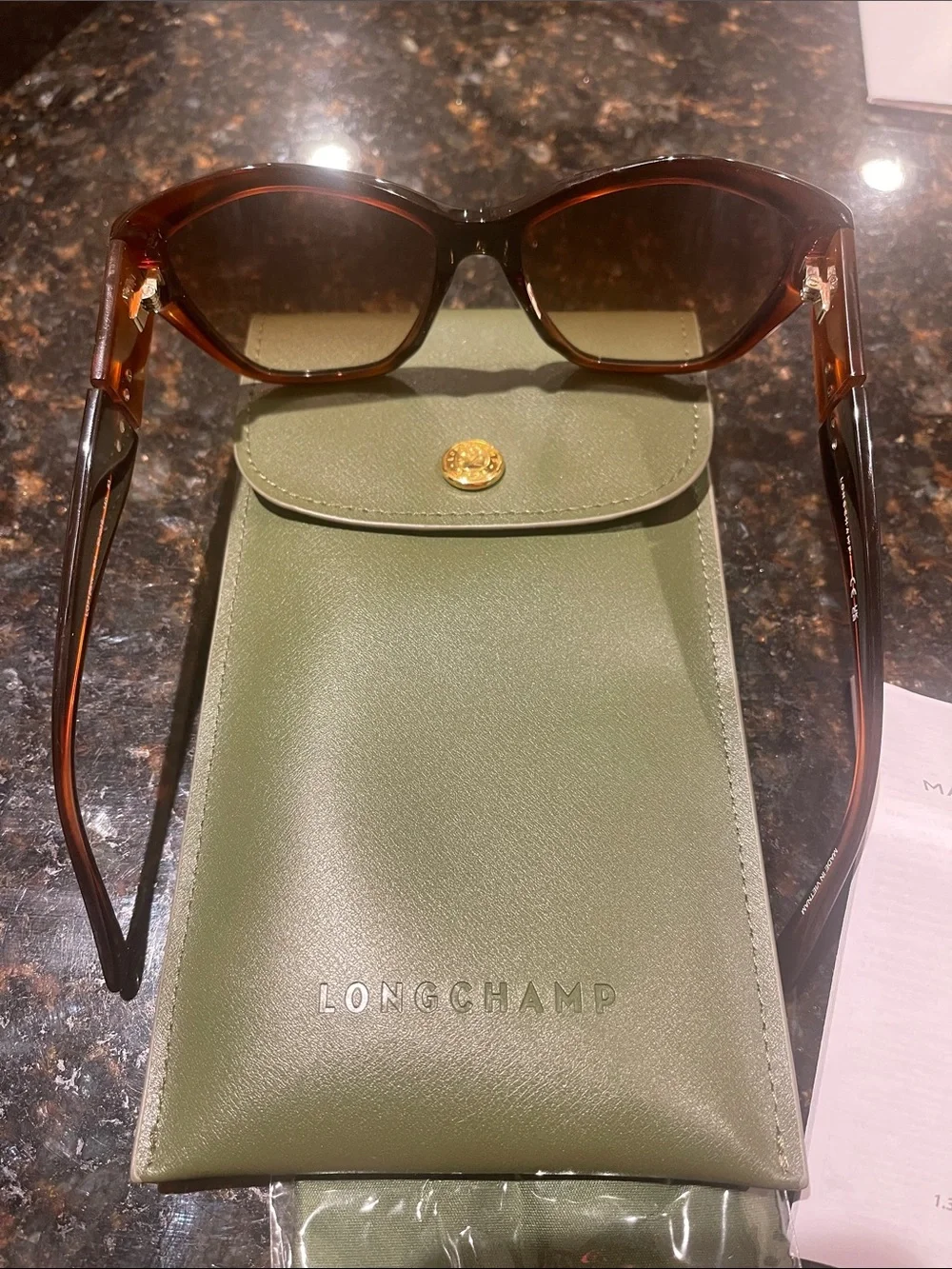 Longchamp Brown Gradient Tortoiseshell Sunglasses with Olive Case